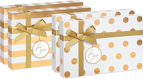 Papyrus Juego de caja de regalo para Navidad, Hanukkah y todas las fiestas, blanco y dorado (4 cajas, 4 etiquetas de regalo, una cinta, 8 hojas de