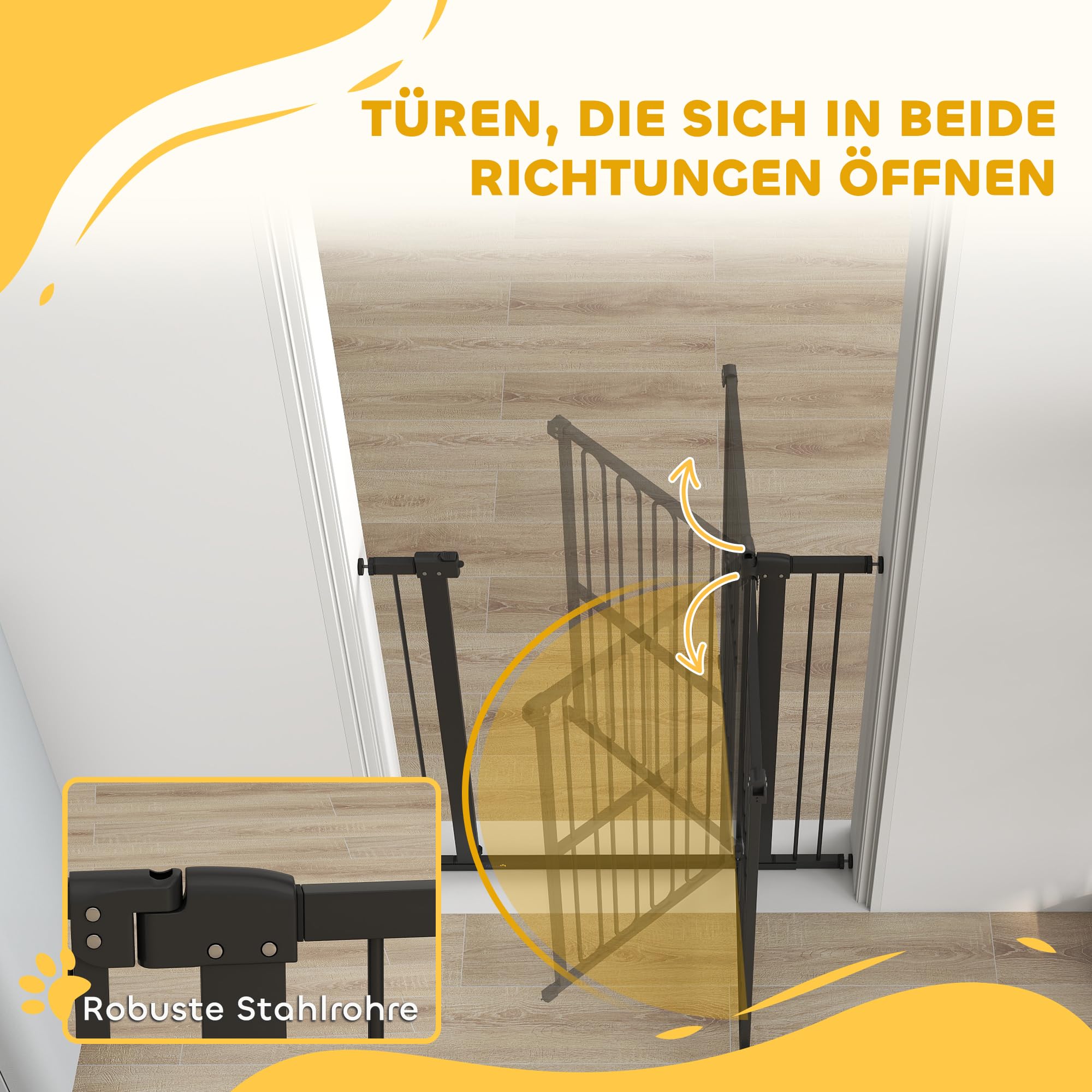 PawHut Barrera de Seguridad para escaleras Barrera de Seguridad para Puertas Barrera de Seguridad sin taladrar 76-104 cm Barrera de Seguridad de Acero para Perros, Mascotas escaleras, Puertas, Negro