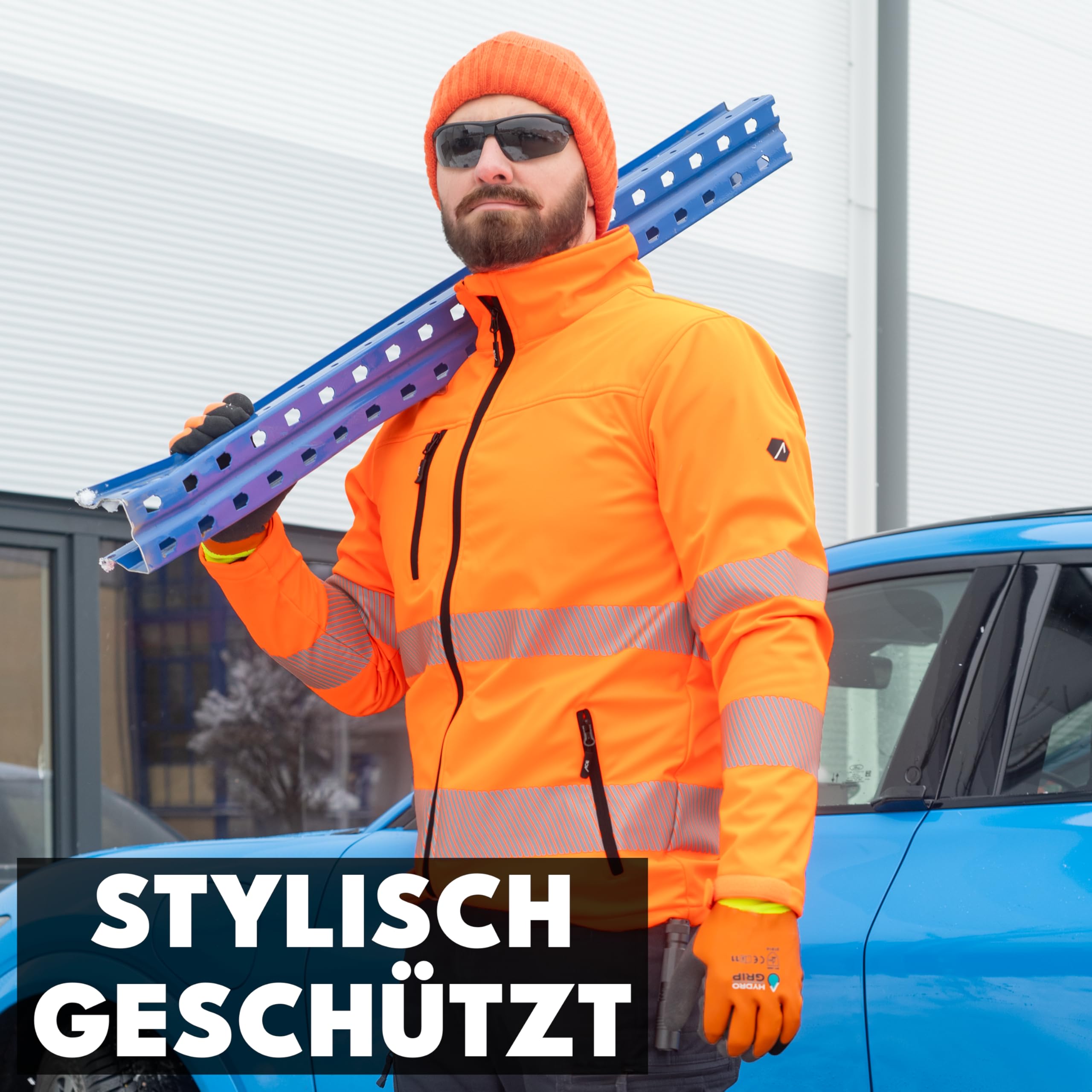 ACE Neon Lite Veste de sécurité - Veste de sécurité softshell avec réflecteurs et capuche amovible - EN ISO 20471 - Orange - 4XL