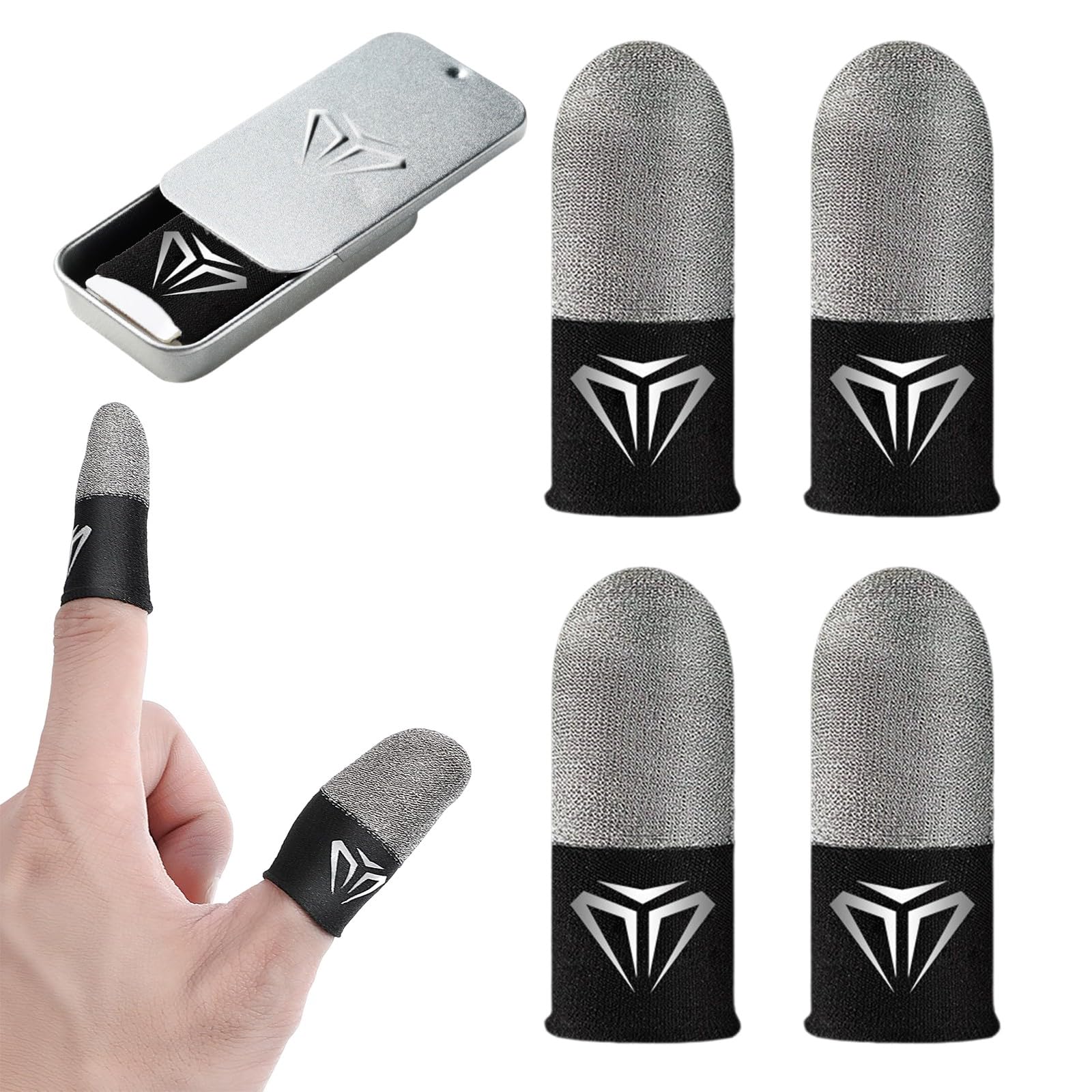 4 Pezzi Finger Sleeves Gaming Traspiranti e Anti-Sudore Manicotti per Dita Gaming Sensibili al Tocco e Antiscivolo Maniche per Dita da Gioco, Grigio e Nero