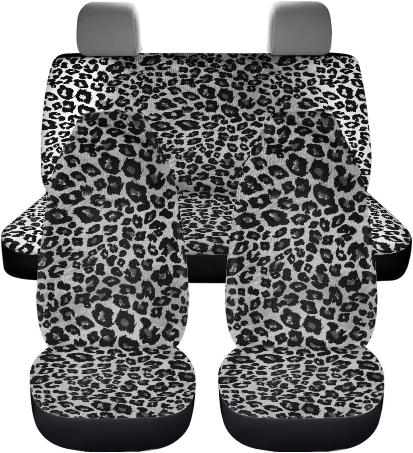 Howilath 4 Piece Car Seat Cover Full Set Front & Rear Split Grey Cheetah Print Auto Seat Cushion Accessories Interior Decor Fit Sedan Truck Van