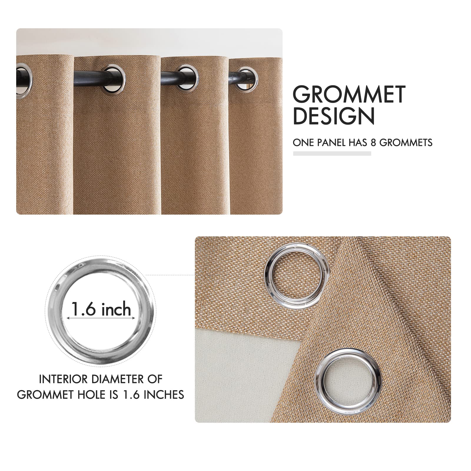 MIULEE 2 Panels Linen Curtains 72 Inches Long Blackout Curtain Panels for Bedroom/Living Room Curtain Drapes Thermal Insulating Texture Grommet Top -Copper Brown