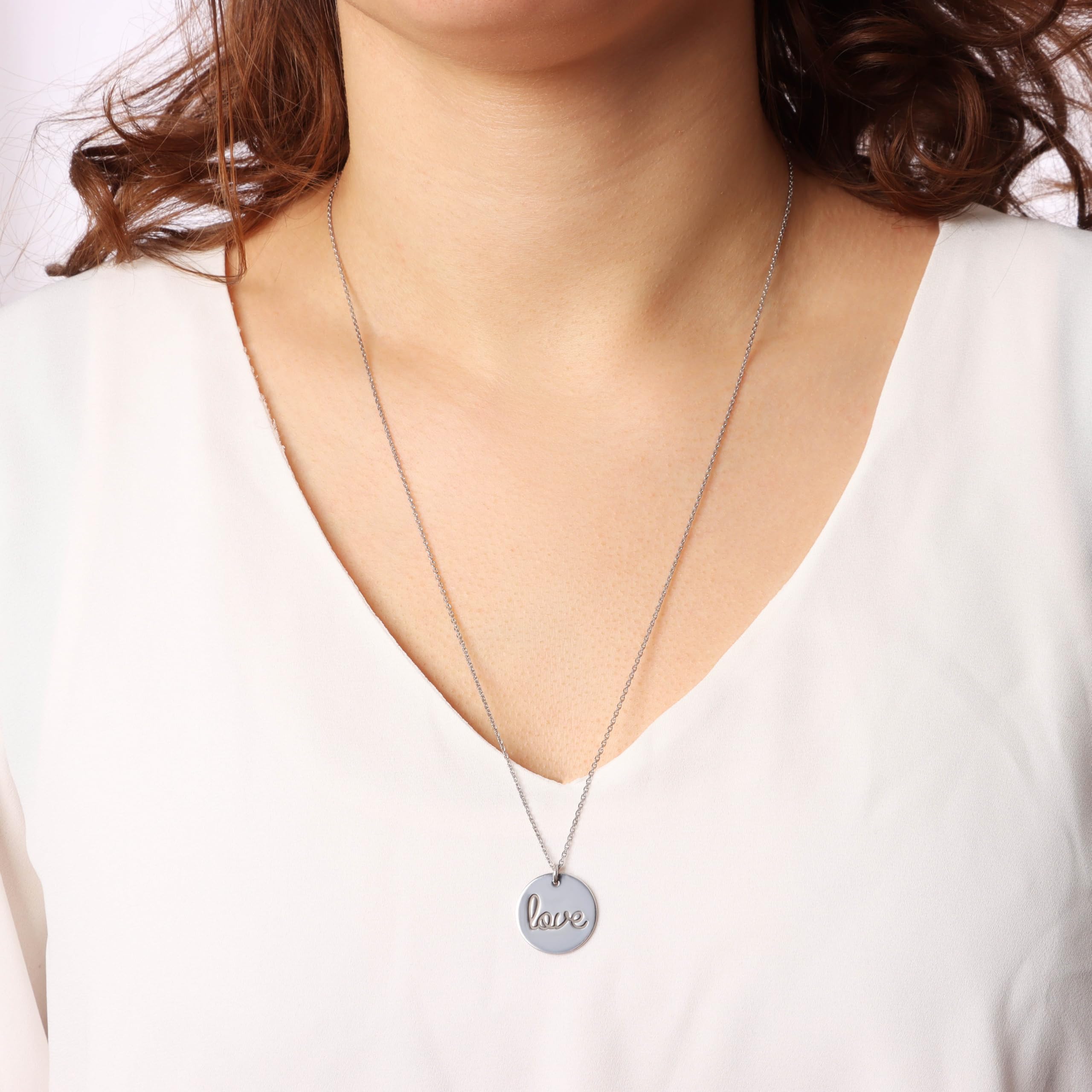MILOR Collana donna in argento 925 placcato platino con ciondolo tondo LOVE – Elegante e ipoallergenica – Gioielli donna made in Italy – Regalo per Festa della mamma e compleanno