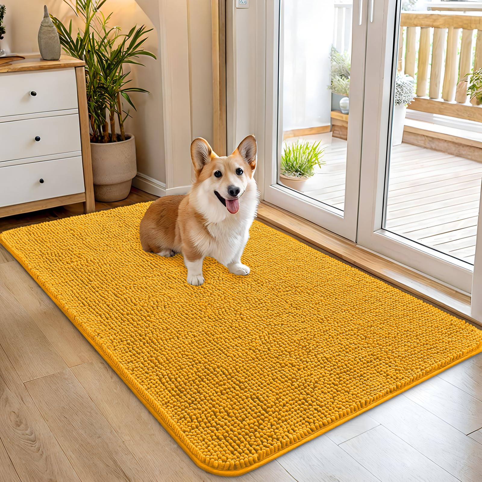 OLANLY Dog Door Mat for Muddy Paws 45x27, Super Absorbent Chenille Mud Mat