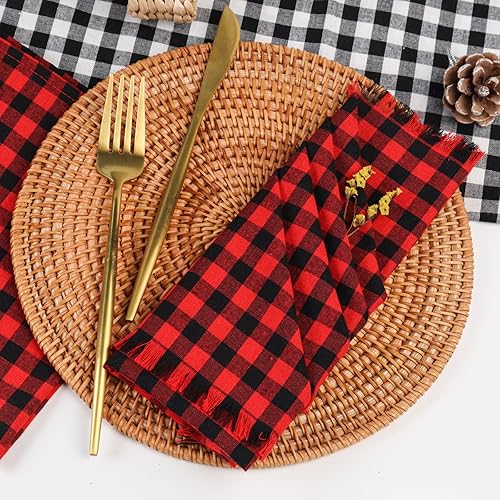 Miniatura 4 de Servilletas de tela a cuadros, 18.5 x 18.5 pulgadas, juego de 6 servilletas de tela de algodón a cuadros a cuadros hechas a mano con flecos,