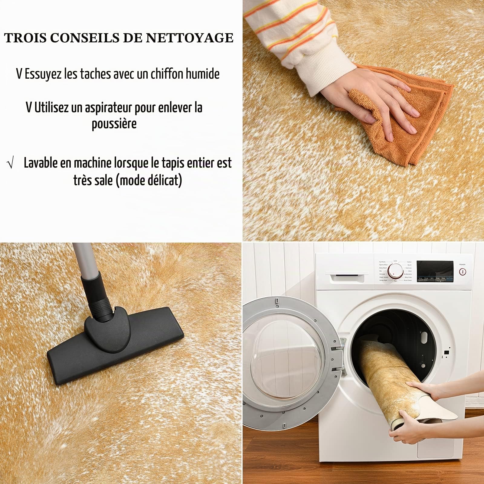 Tapis en peau de vache lavable pour salon, grand tapis antidérapant imprimé vache pour chambre à coucher, bureau, cuisine, cheminée, kaki