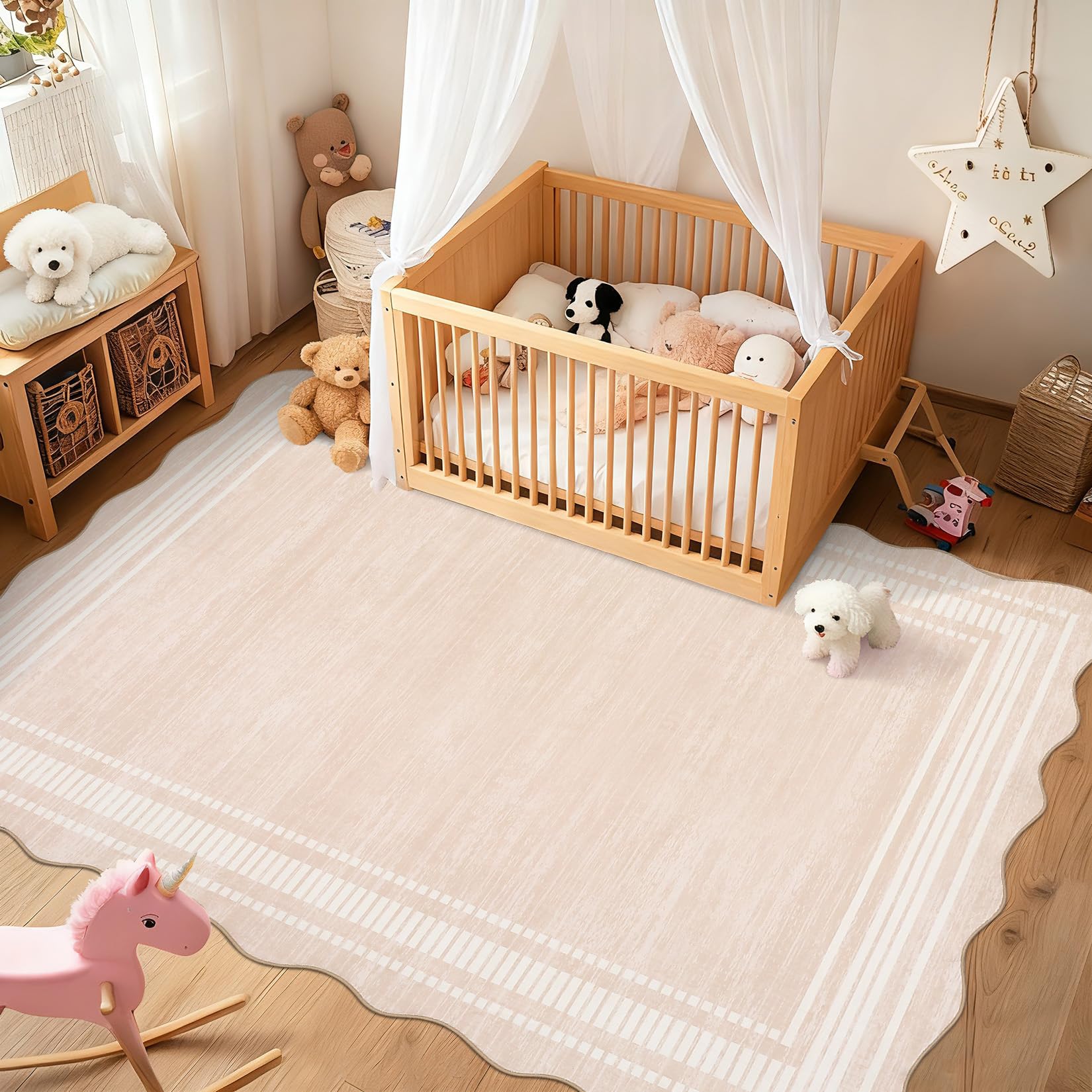 FairyStyle Scalloped 80x150cm Rug Washable Non-Slip Low-Pile Indoor Rugs for Entryway
