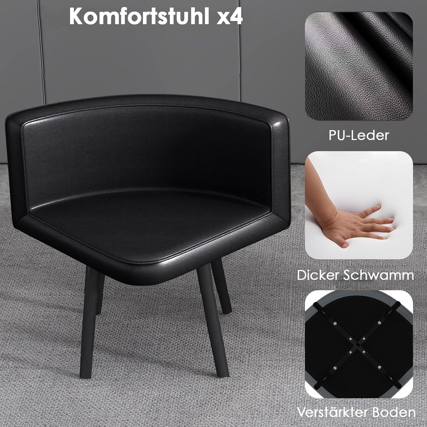 Runder Esstisch mit 4 Stühlen - Essgruppe 5-Teilig Komplettset - Küchentisch Sitzgruppe für für Küche/Esszimmer - Wohnzimmer und Büro 4-6 Sitzplätze (Walnut)