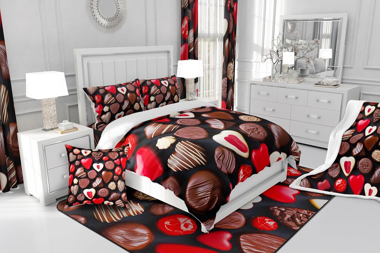Feelyou Chocolate Print Blanket for Woman Adults Lovers Delicious Dessert Fleece Blankets Candy Sweets Sherpa Blanket Romantic Valentine's Day Throw Blanket for Couch Sofa Fuzzy Blanket Throw 50"x60"