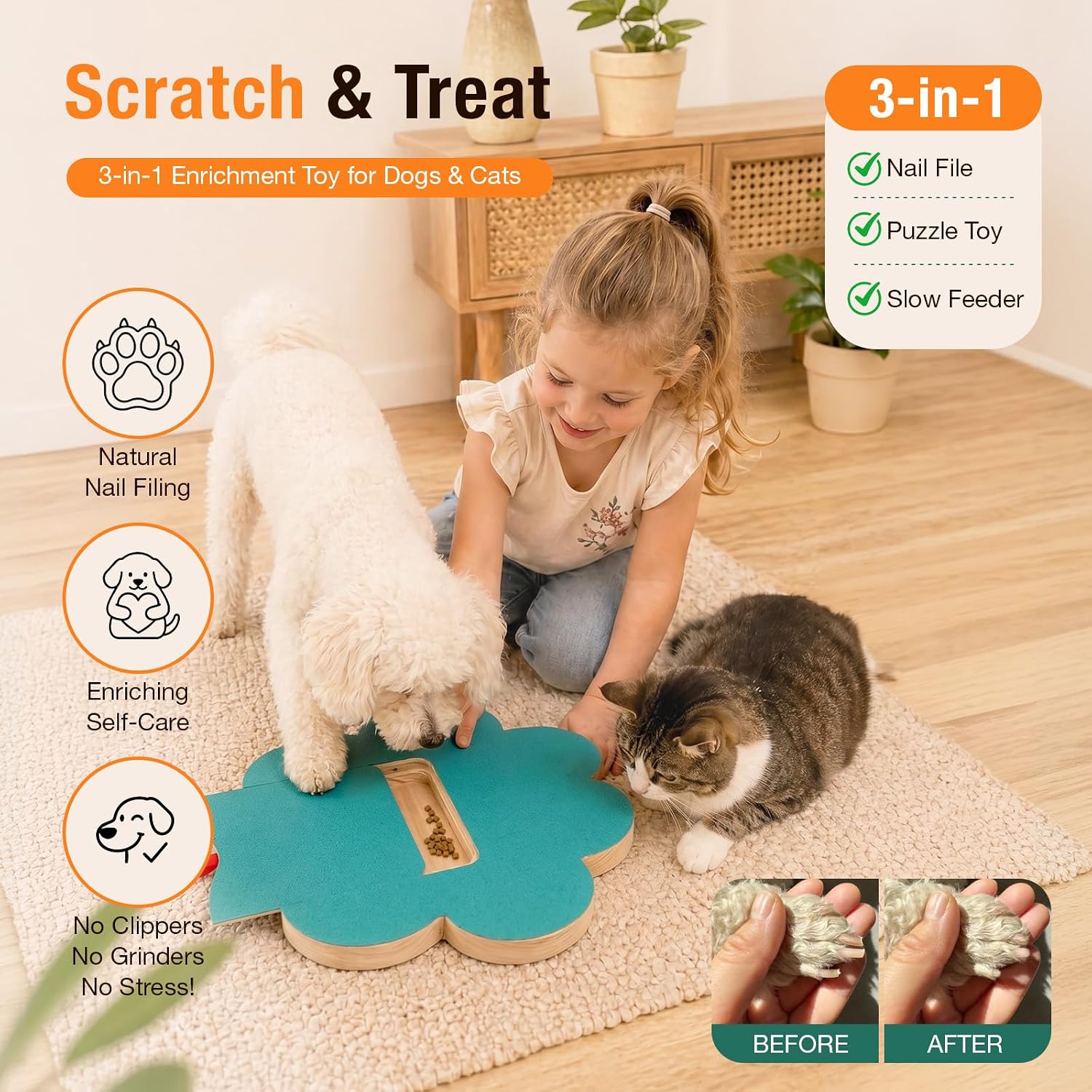 Dog Nail Scratch Pad with Treat Box,2 Pcs Replaceable Sandpaper,Interactive Dog Nail File with 6 Pcs Non-Slip Pad,Dog Nail Scratch Board, Alternative to Dog Nail Clippers and Grinders for Pets