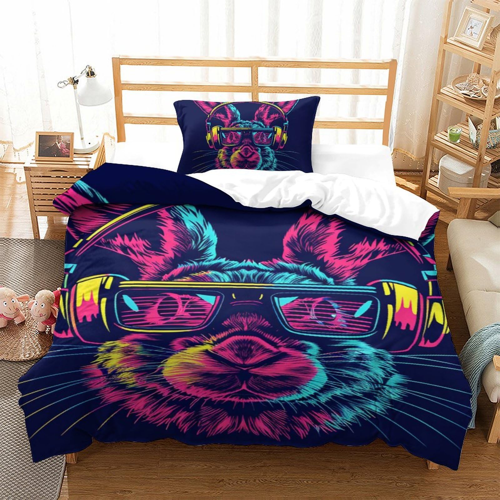 Parure de lit lapin 3D 135x200 cm en microfibre douce avec taies