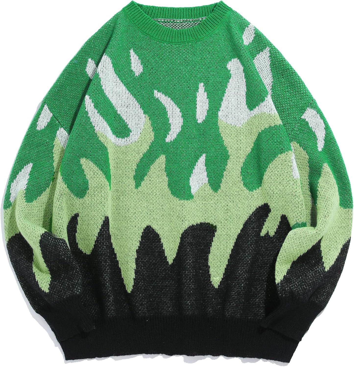 ZAFUL Men's Oversized Sweater Y2K Aesthetic Flame Graphic Crewneck Knit Pullover Unisex Casual Sweaters