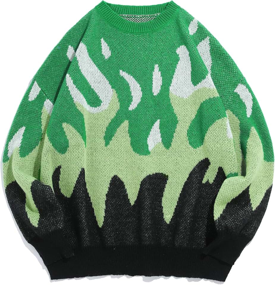ZAFUL Men&#x27;s Oversized Sweater Y2K Aesthetic Flame Graphic Crewneck Knit Pullover Unisex Casual Sweaters