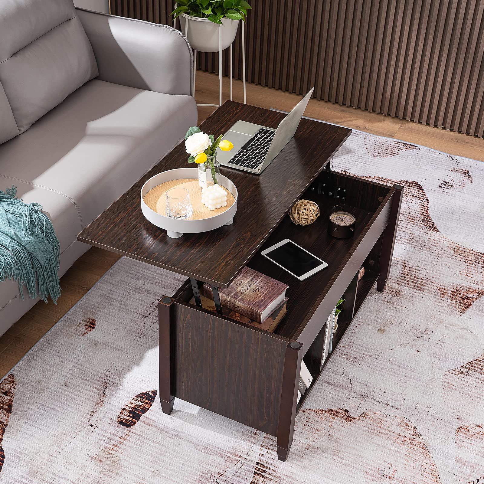 Bonnlo Lift Top Coffee Table, Coffee Table Converst to Dining Table