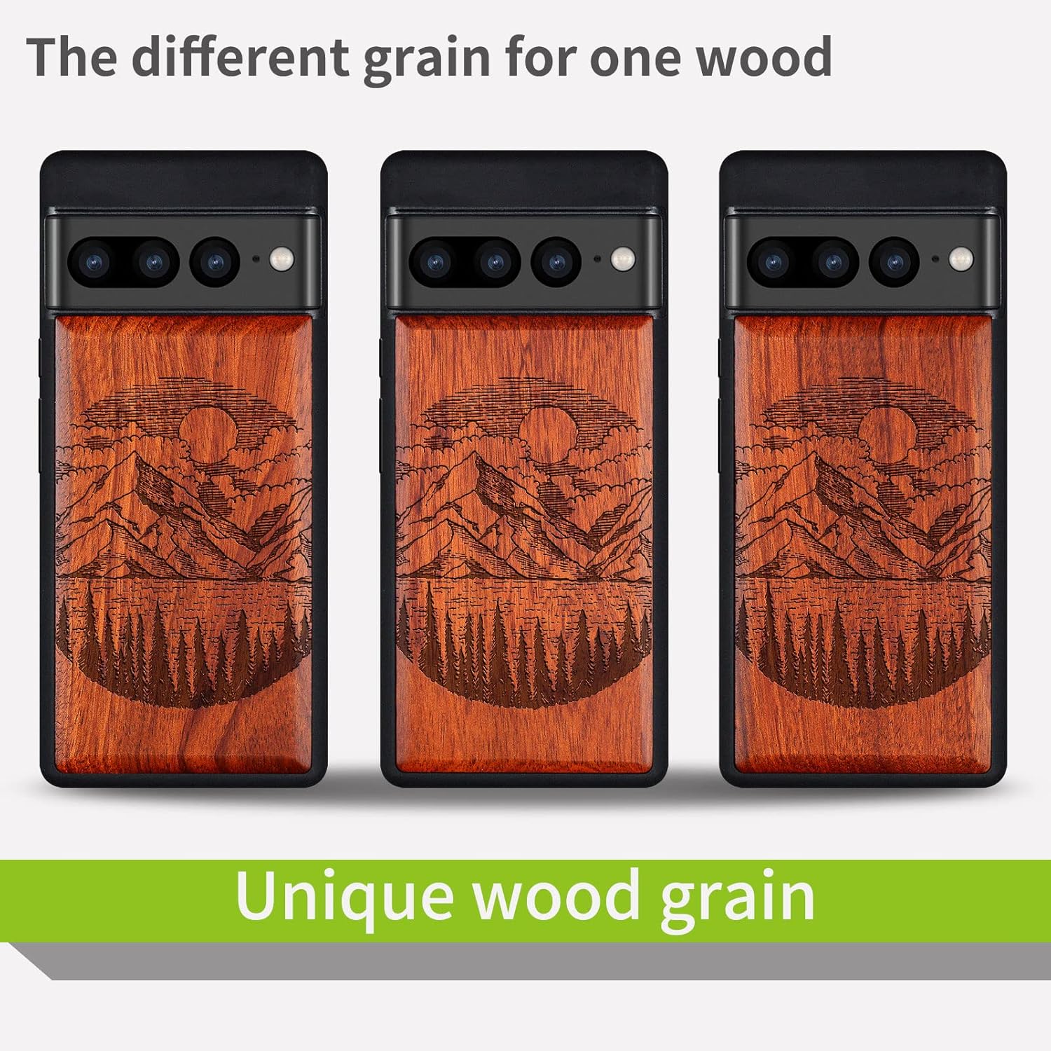 Carveit Wood Case for Pixel 7 Pro Case [Natural Wood & Black Soft TPU] Shockproof Protective Unique & Classy Wooden Cover Compatible with Google Pixel 7 Pro (Alpine Lake-Rosy)