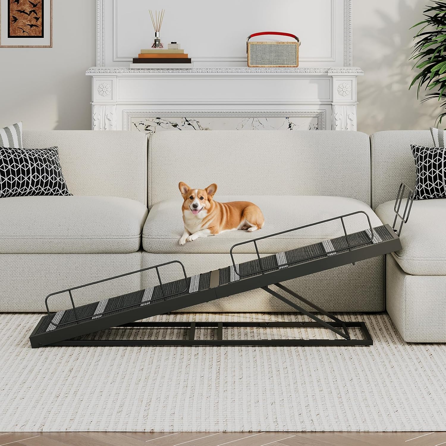 HOOBRO Dog Ramp for Bed, 63 Inch Long Dog Ramp for Couch and Bed, Pet Ramp with Non-Slip Mat and Safety Side Rails, 4 Height Adjustable up to 33 inch, for Small/Large/Old Dogs, Black BK16PT03