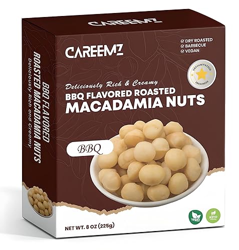 CAREEMZ Nueces de macadamia tostadas con sabor a barbacoa, el mejor aperitivo gourmet de Malawi, sellado al vacío para mayor frescura (BBQ, 8 onzas)