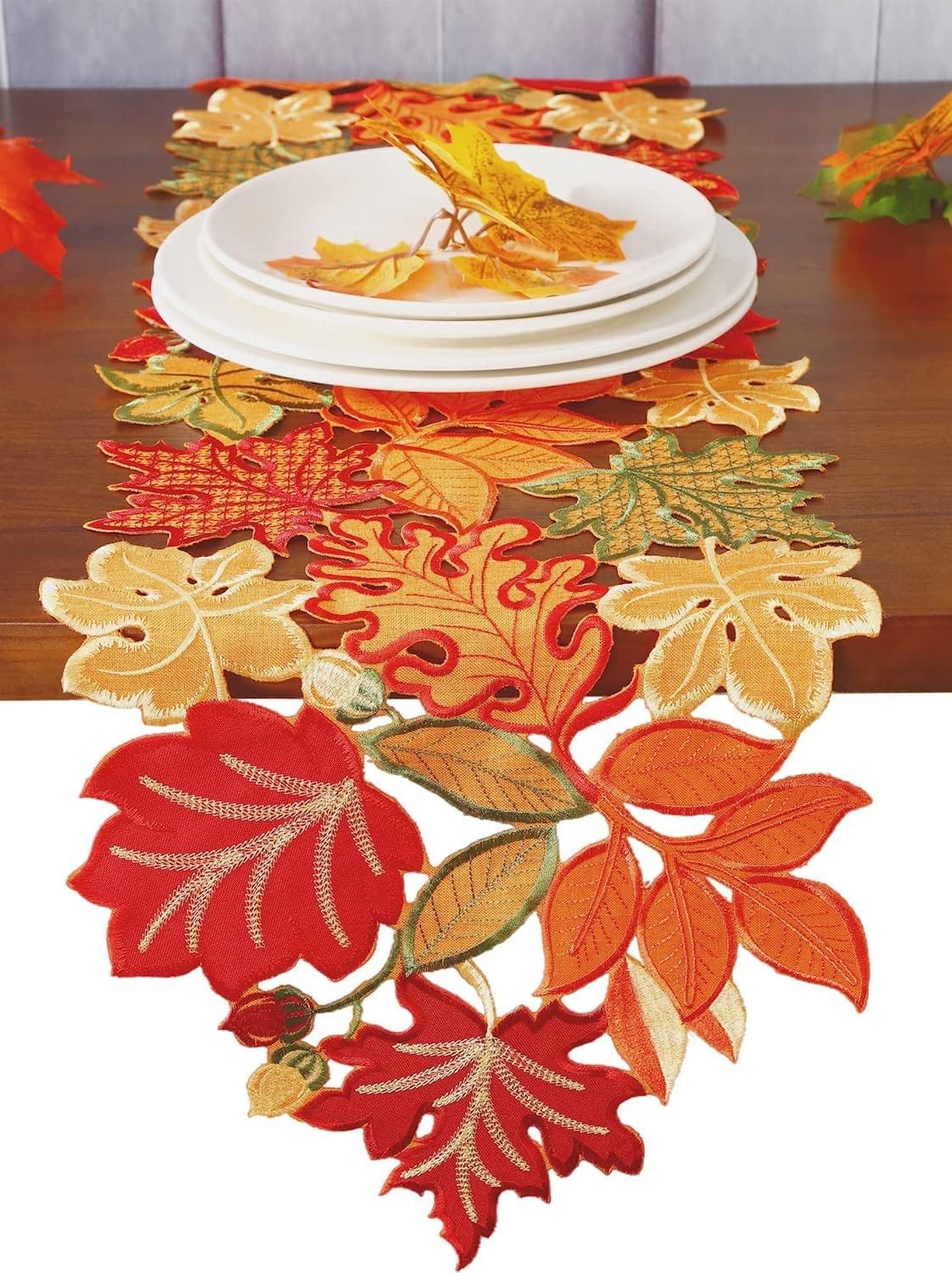 GRANDDECO Fall Thanksgiving Table Runner Orange Maple Leaves Harvest Autumn Holiday Party Dinner Seasonal Decoration (A-Fall and Thanksgiving, 14"X90"