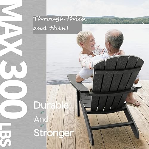 Miniatura 6 de YEFU Juego de 2 sillas Adirondack de plástico resistentes a la intemperie, sillas para exteriores, 5 escalones, fácil instalación, como madera real,