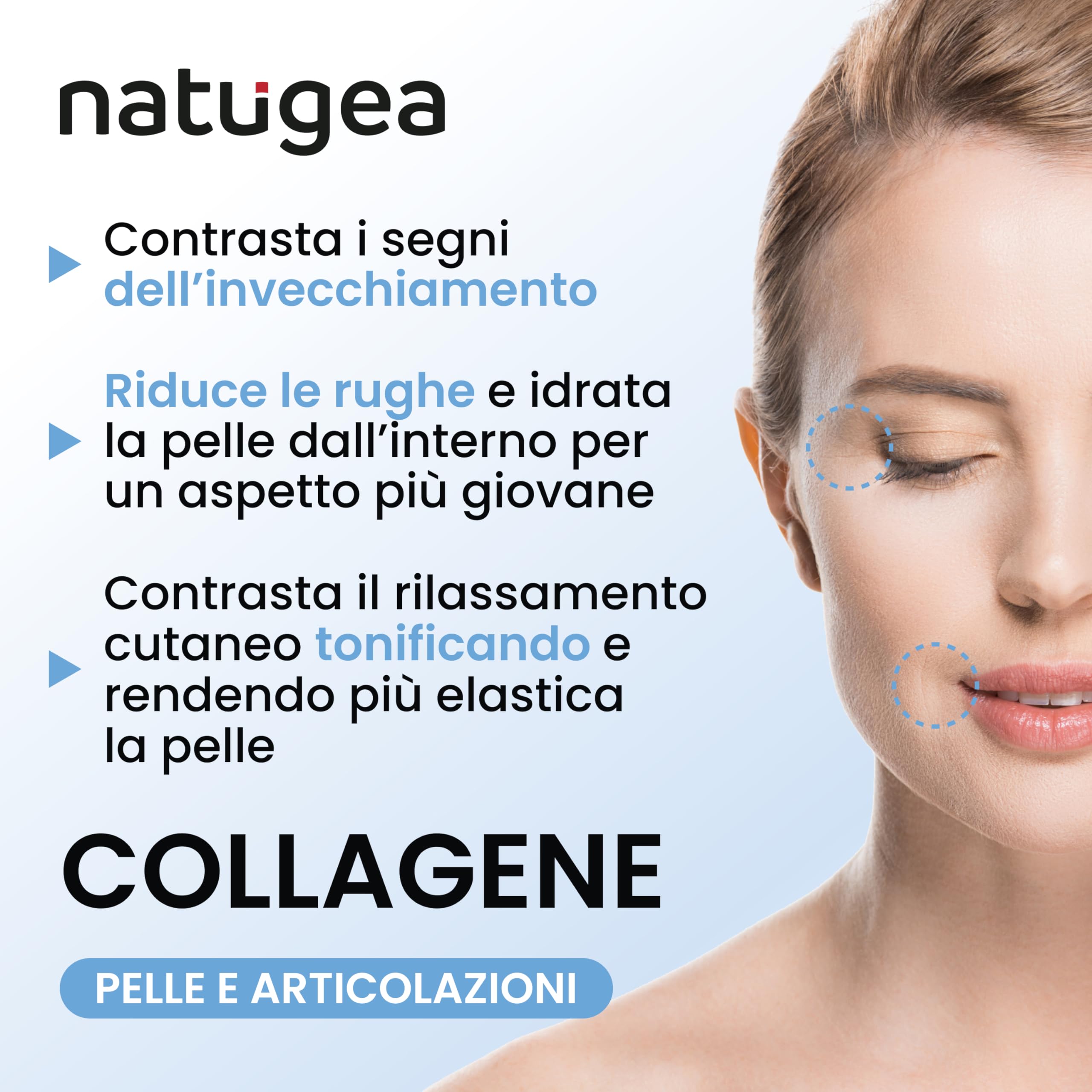 Collagene Marino con Acido Ialuronico. 2480 MG/g con PEPTAN® F HD. Collagene Idrolizzato con Vitamina C. Fino a 2 MESI di trattamento - natugea®