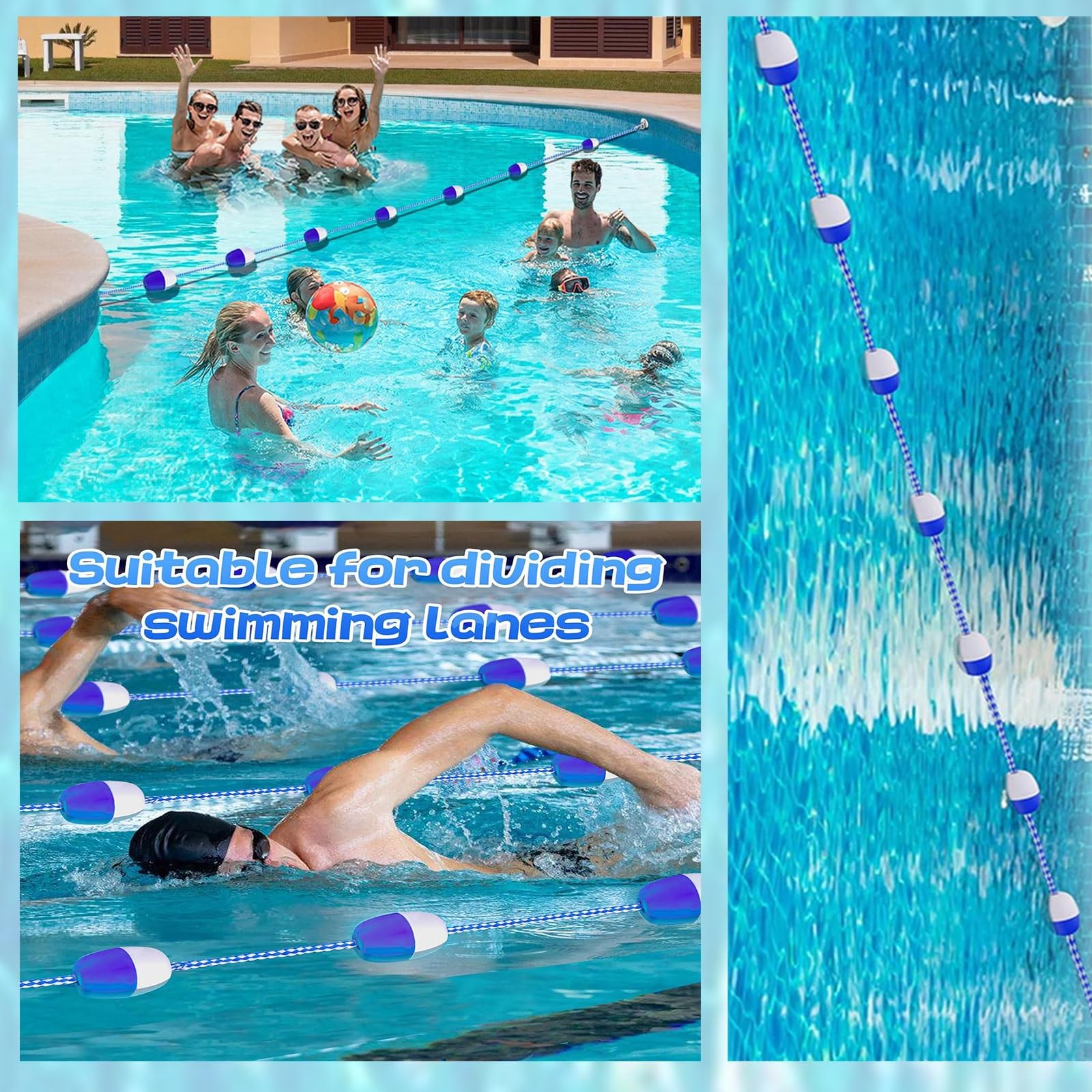 Buoy Rope 35ft Pool Safety Rope With Floats - Adjustable Swimming Lane ...