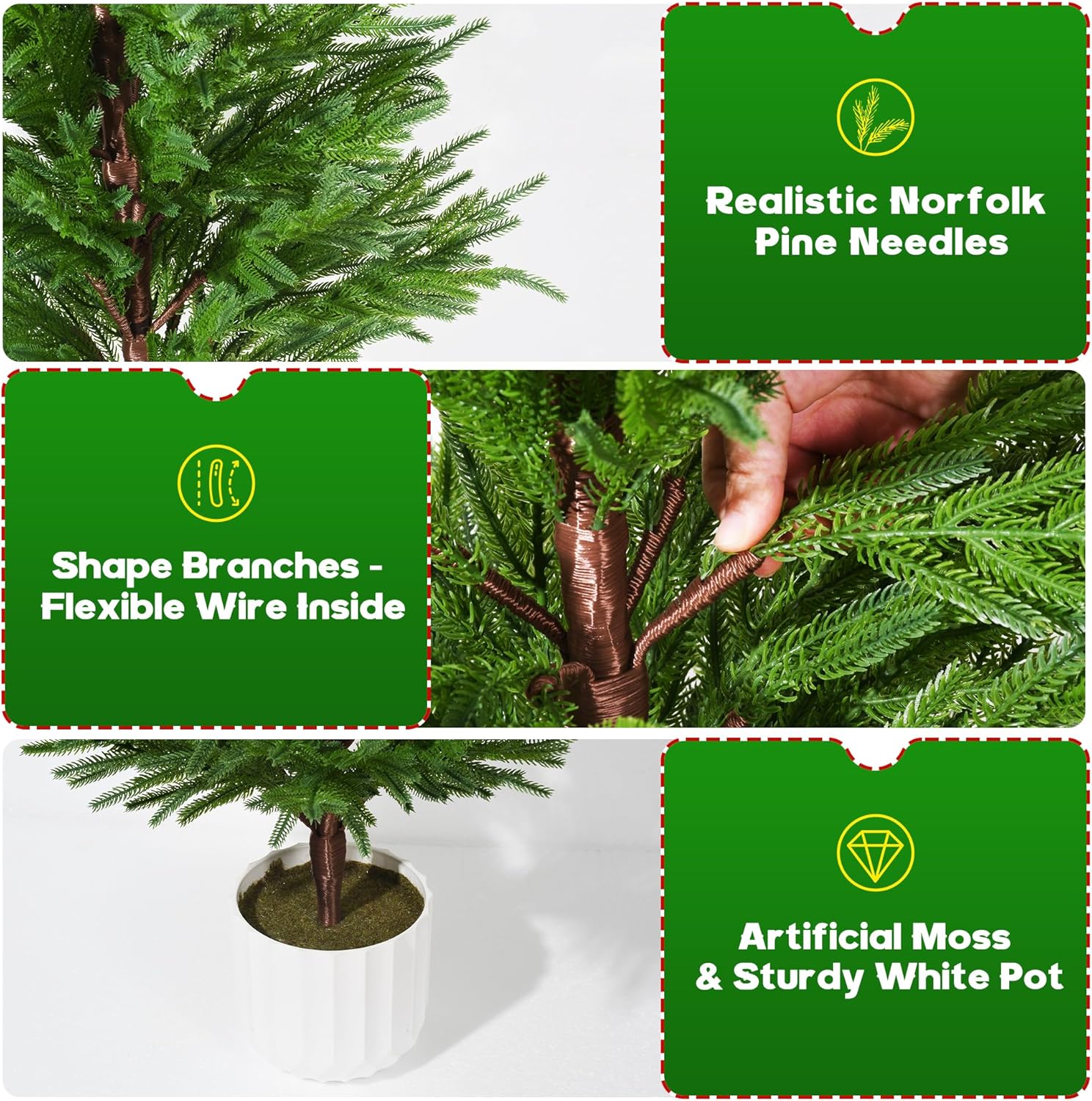 Suntee 4FT Artificial Christmas Tree with White Pot, Realistic Norfolk Pine Trees for Christmas Decorations, Fake Pine Tree for Office, Living Room, Apartment, Living Room, Xmas Decor (1 Pack)