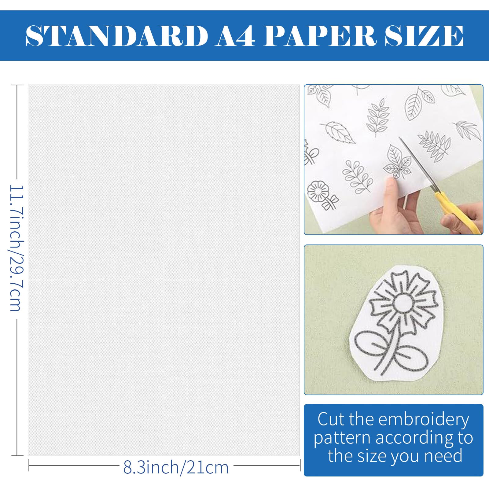 AYSOW 24PCS Sticky Water Soluble Embroidery Stabilizer Sheets - 8.3