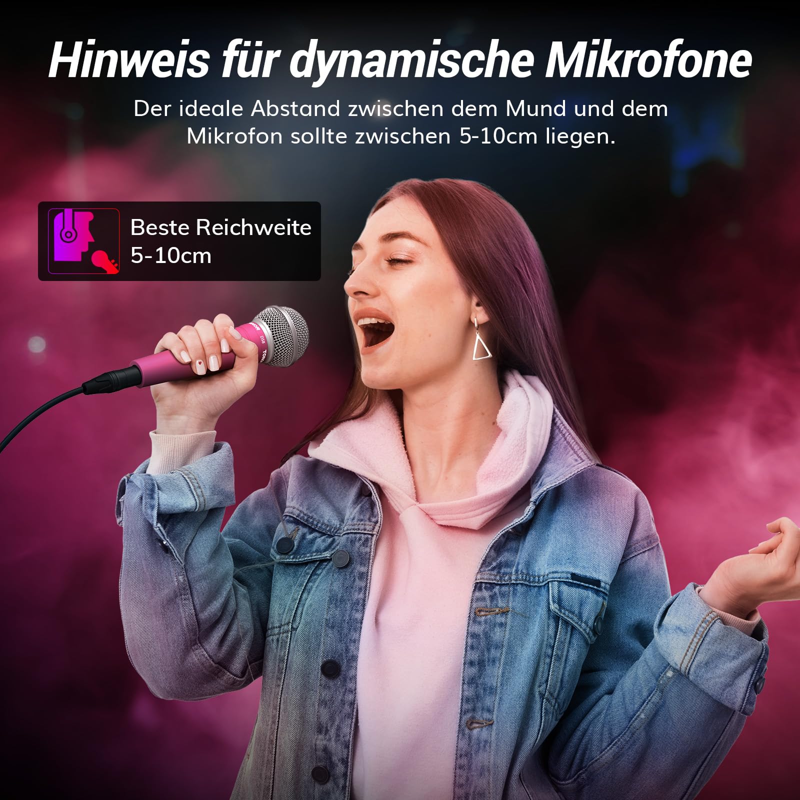 TONOR Dynamisches Gesangsmikrofon mit integriertem Poppfilter, XLR Mikrofon Handheld Microphone mit Rauschunterdrückung, 6,35 mm XLR-Ausgang für Gesang Bühne Aufnahme Karaoke Maschine, D58 Rosa