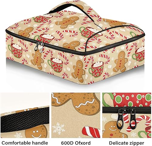 Miniatura 2 de Bolsa de pizza de hombre de jengibre de Navidad, bolsa térmica de bastón de caramelo de invierno, con aislamiento de Navidad, cazuela de utensilios