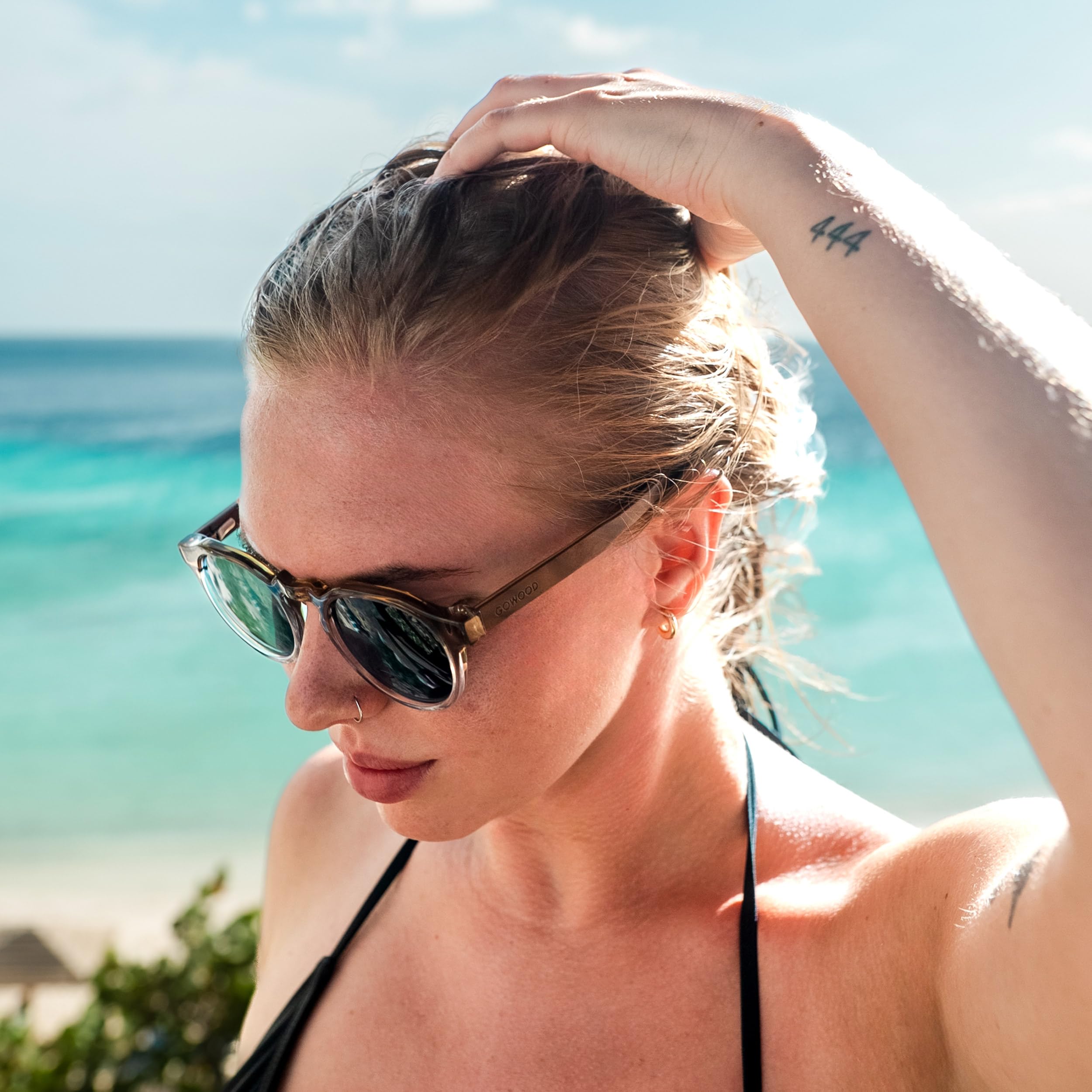 GOWOOD Occhiali da sole rotondi panto in legno uomo e donna | Occhiali premium polarizzati con aste in legno e telaio in acetato | Lenti scure UV400 | Occhiali da sole con protezione UV