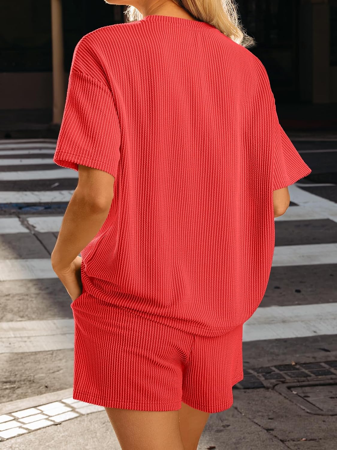 LILLUSORY Womens 2 Piece Short Set Summer Lounge 2026 Travel Vacation Beach Cruise Matching Outfit Ribbed Loungewear