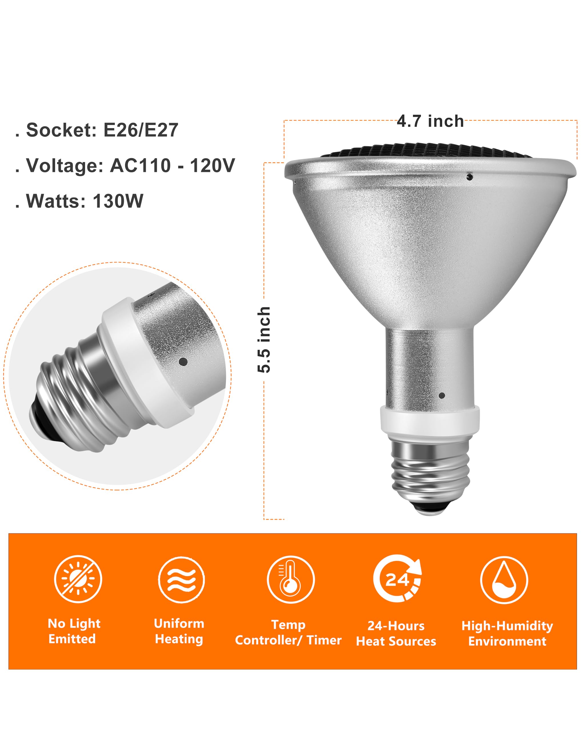 Deep Heat Projector - DHP 130W Infrared Reptile Heat Lamp Bulbs for Turtle Light Bearded Dragon Chicken Lizard Leopard Gecko Snake - image 3