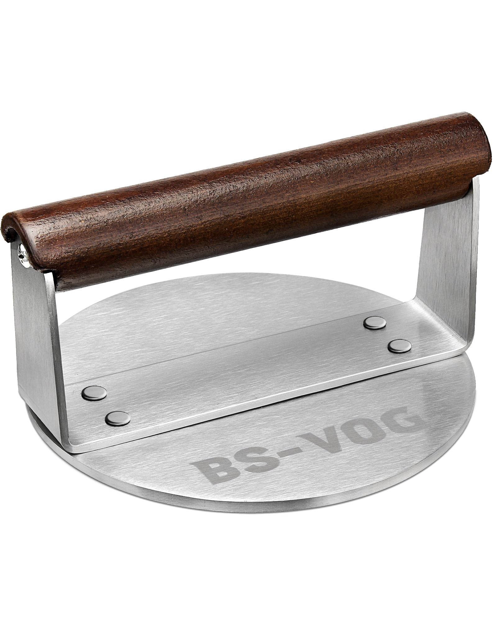 BS-VOG Smashed Burger Press, Pressa per Hamburger con Manico in Legno, 15.24 cm in Acciaio lnossidabile, Strumento per Grigliata, Carne, Patty, Steak, Bacon, ldea Regalo per Amanti del Barbecue