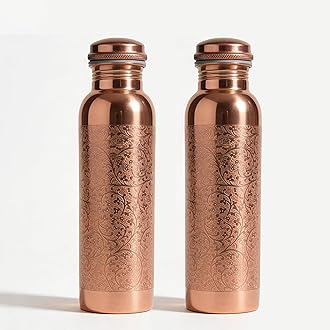 Copper Water Bottle For Drinking Pure Copper Bottle 1000 ml With Carrying Bag For Sports, Yoga, Gym,Office,Hiking (Pack of 2, Natural Meena Bottle)