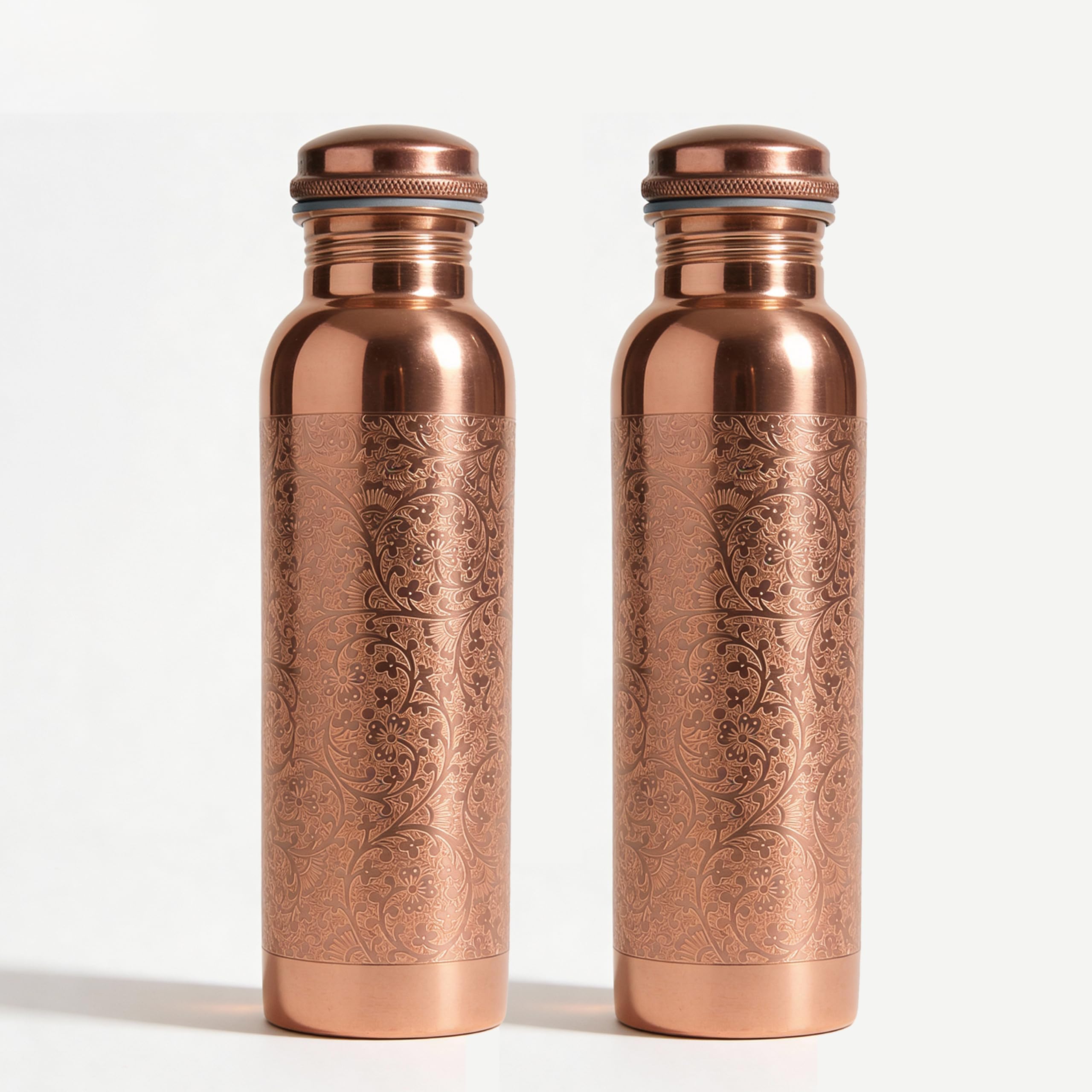 Copper Water Bottle For Drinking Pure Copper Bottle 1000 ml With Carrying Bag For Sports, Yoga, Gym,Office,Hiking (Pack of 2, Natural Meena Bottle)