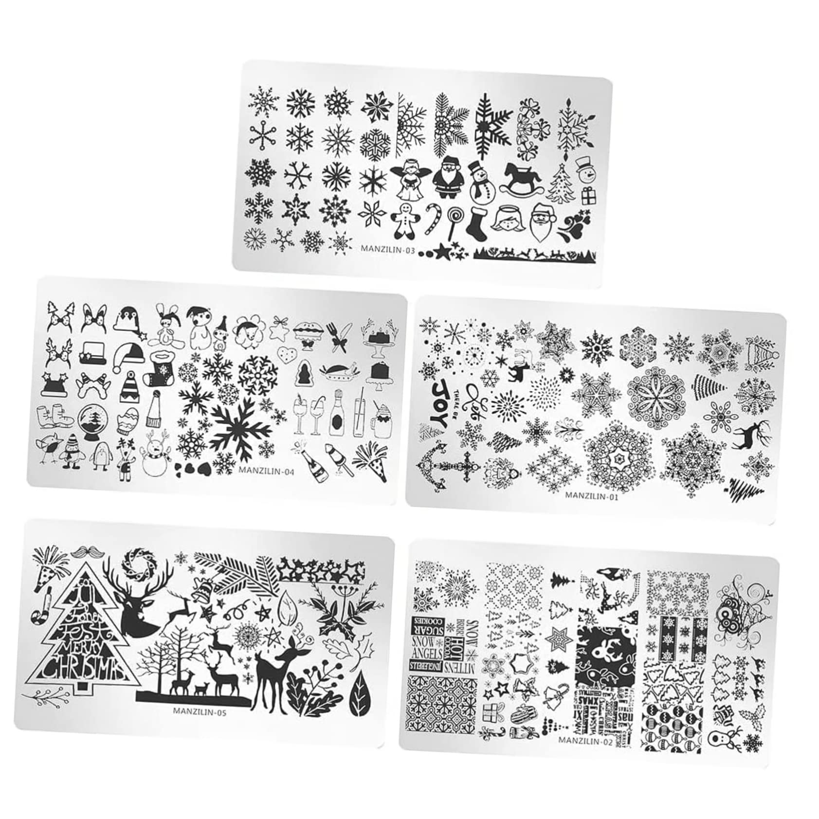 minkissy 5 Placas de Estampado para Uñas Navideñas de Metal, Plantillas Fáciles de Usar para Diseño Profesional y Principiantes, Adecuado para Manicura Festiva