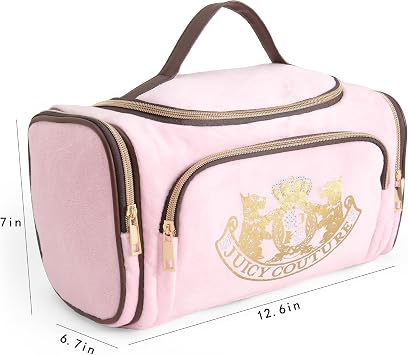 Juicy Couture Pink Velour Makeup Bag, Duffel, Gold Terrier Dog