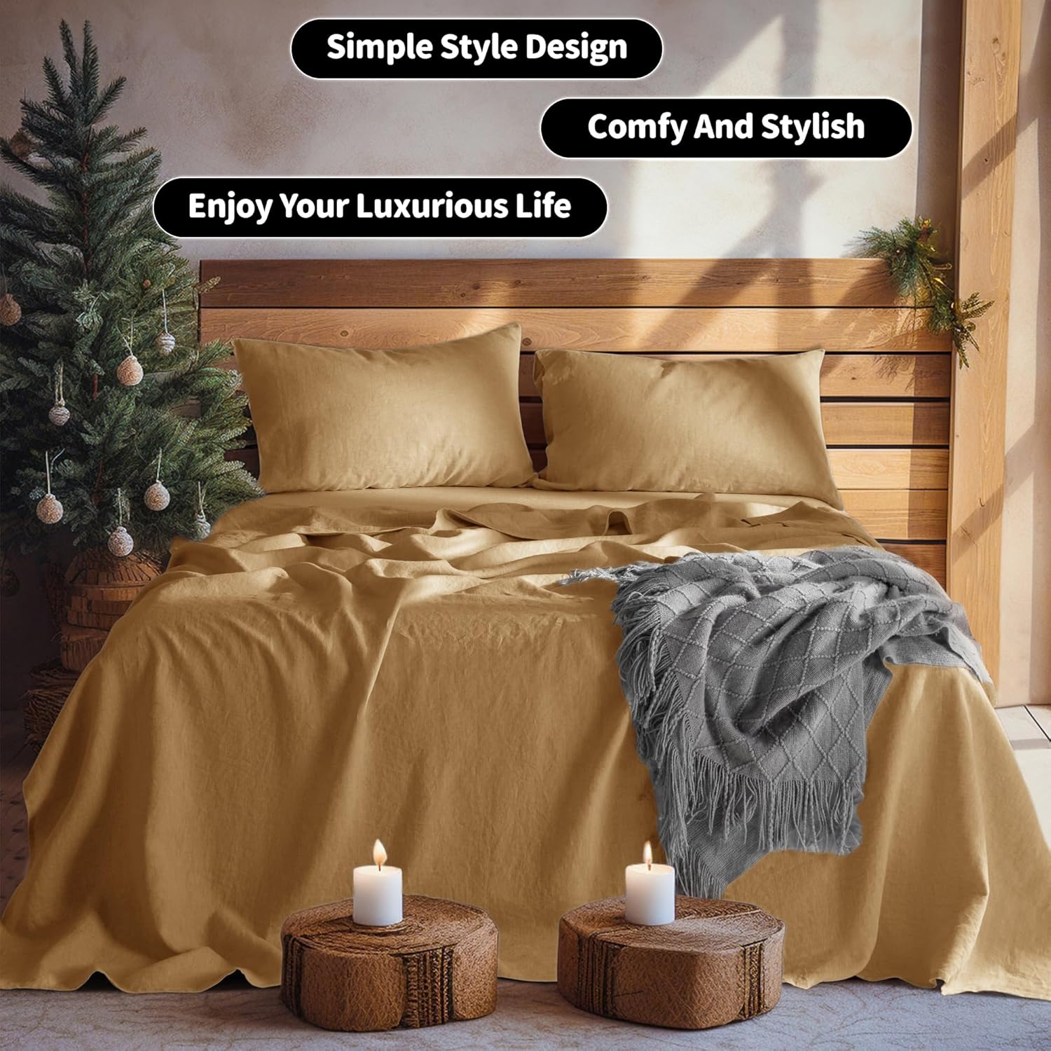 LBRO2M 100% Linen Sheet Set Twin Size,Bed Sheets 3 Piece Sets,Solid Color Natural Flax Bed Sheets Soft Breathable Bedding,16" Deep Pocket,All Season (Twin, Rust) - Image 8
