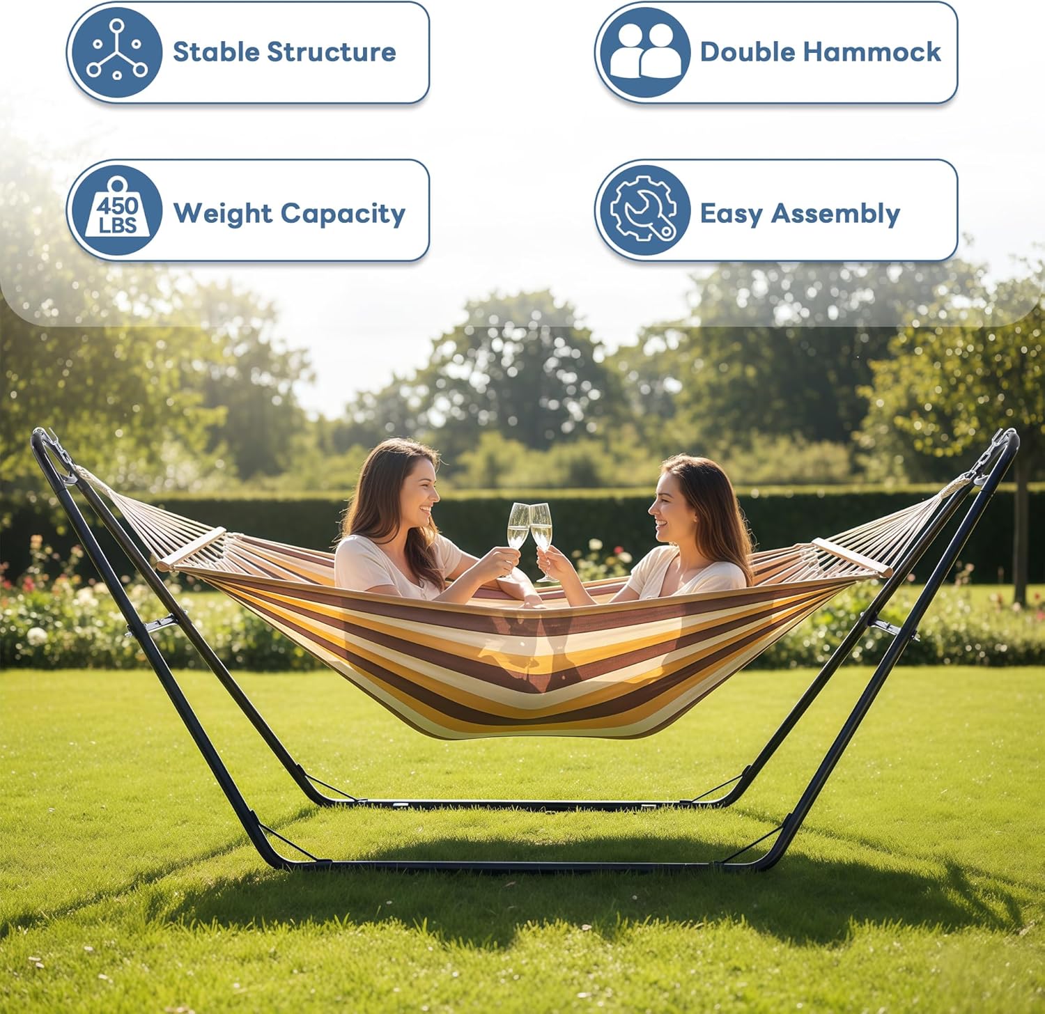 DUMOS Universal Double Hammock Stand Only, Heavy Duty Hammock Stands for 2 Person, Steel Stand for Indoor and Outside Garden Backyard Patio Pool Beach