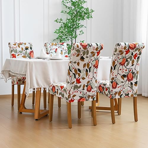 Vista 220 de Forcheer - Juego de 4 fundas elásticas para sillas de comedor con estampado elástico, lavable, extraíble, para cocina, hotel, restaurante