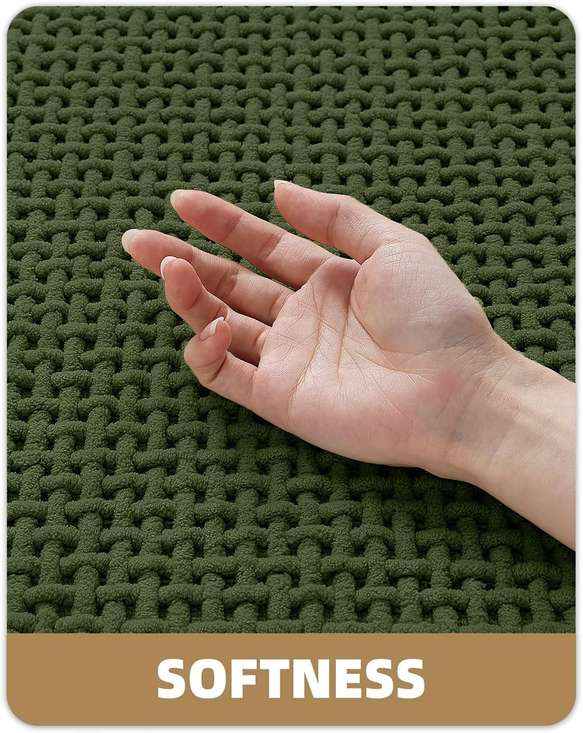 Color&Geometry Chenille Pile Bathroom Rugs Upgraded Denser, 17"x29.5" Non Slip Absorbent Green Bath Mats for Bathroom Thin Fit Under Door, Washable Quick Dry, Standard Sized - Image 3