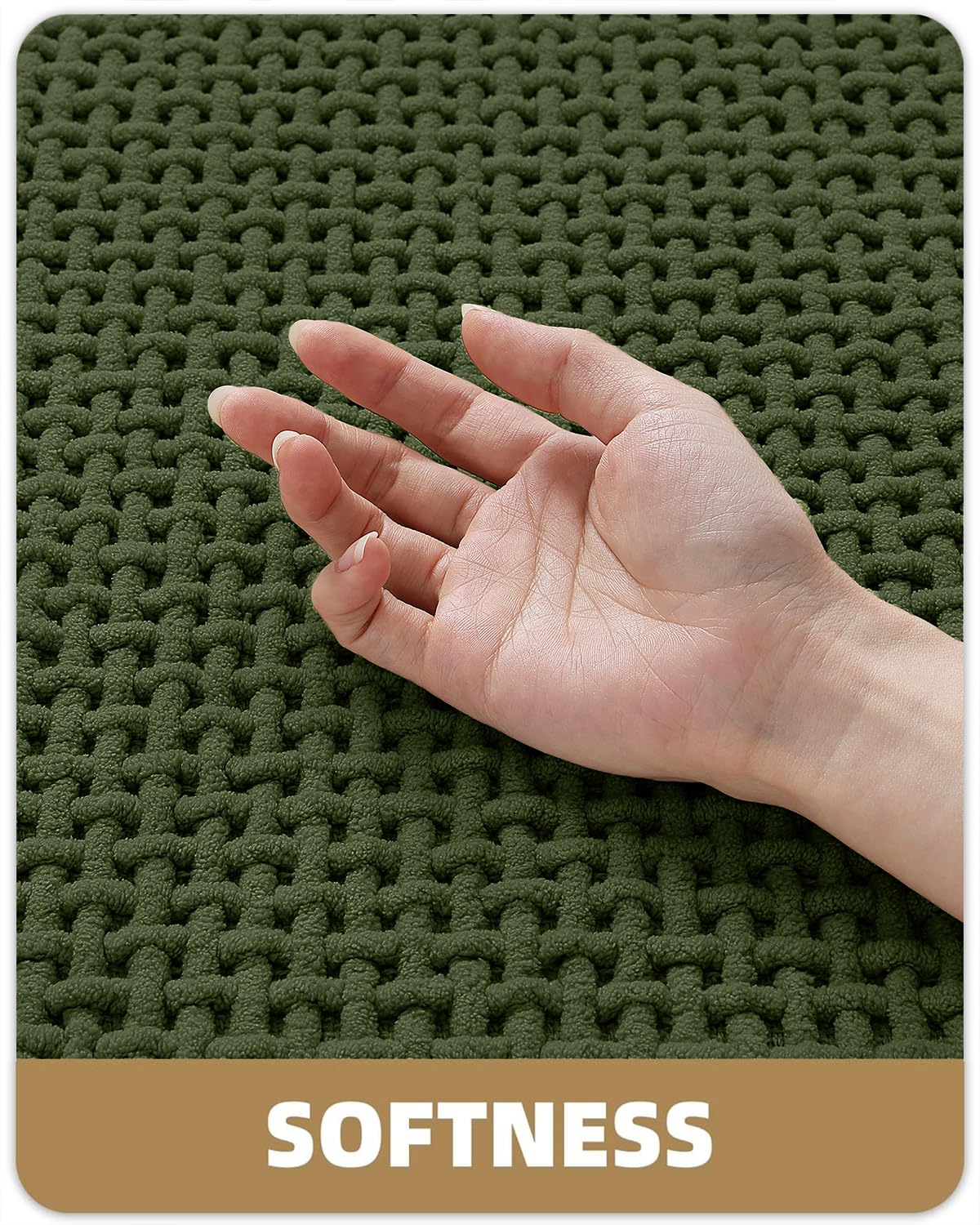 Alfombras de baño de pelo de chenilla de color y geometría mejoradas más apretadas, 43 x 75 cm, alfombrillas de baño verdes absorbentes antideslizantes para el baño, ajuste delgado debajo de la puerta