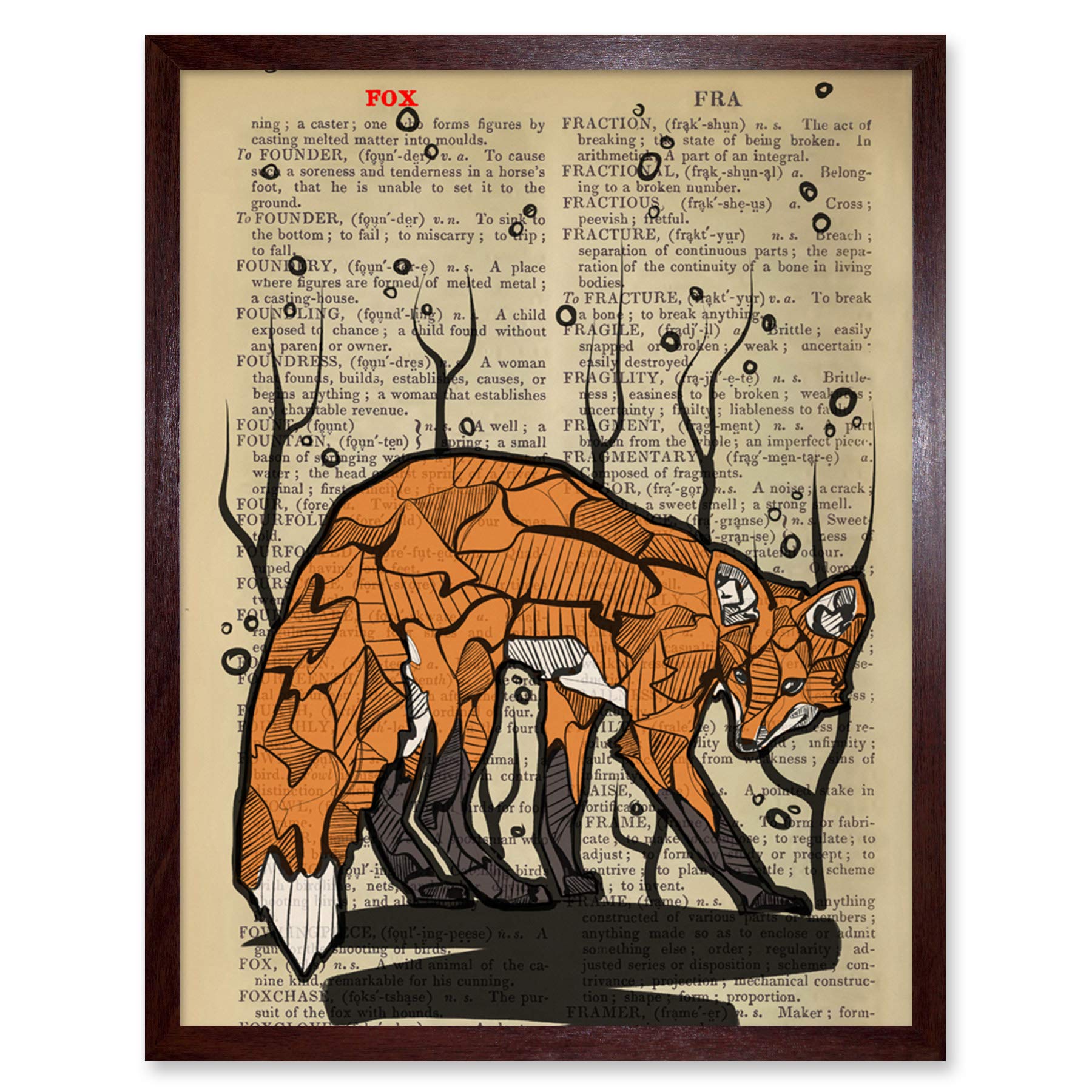 Wee Blue Coo Upcycle Dictionary Fox Art Print Framed Poster Wall Decor 12x16 inch