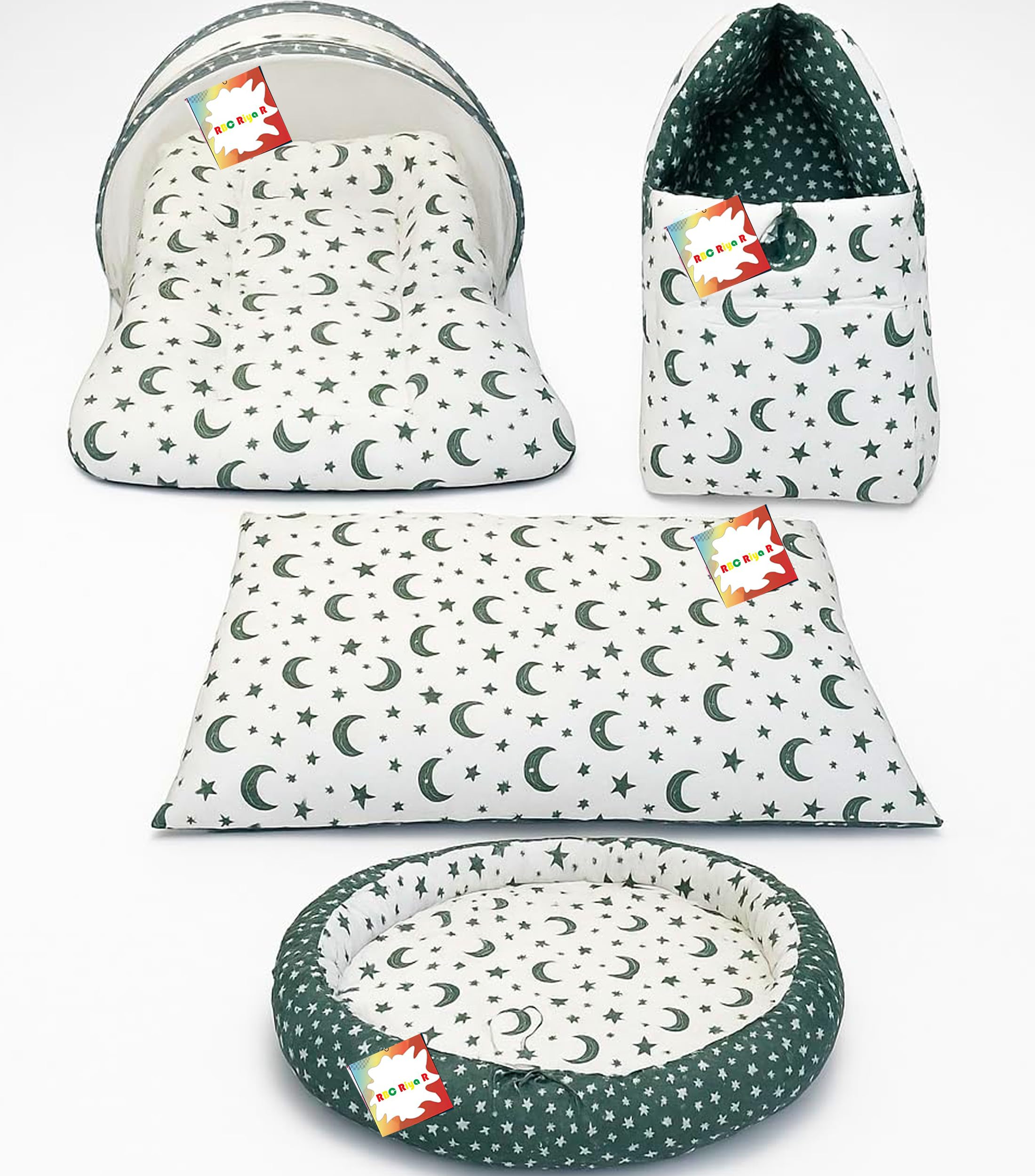 RBC RIYA R Flat Bed Baby Bed New Born Baby Bedding Set | Baby Bag | Carry Bag | Baby Bed | Mattress |Mosquito Net | Essentials | Carrier | Cotton (0-6 Months) (4PCS Set)