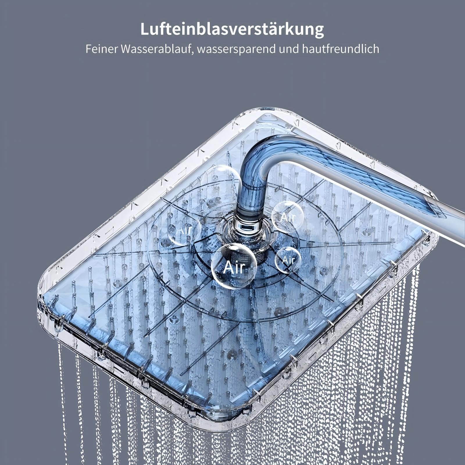 HOMELODY Duscharmatur Komplettset mit Glasablage - Regendusche mit Armatur und 30cm, Duscharmatur mit Klavierknopf, 4 Strahlarten und 3-Funktions-Handbrause, Duschgarnitur mit Regendusche Grau