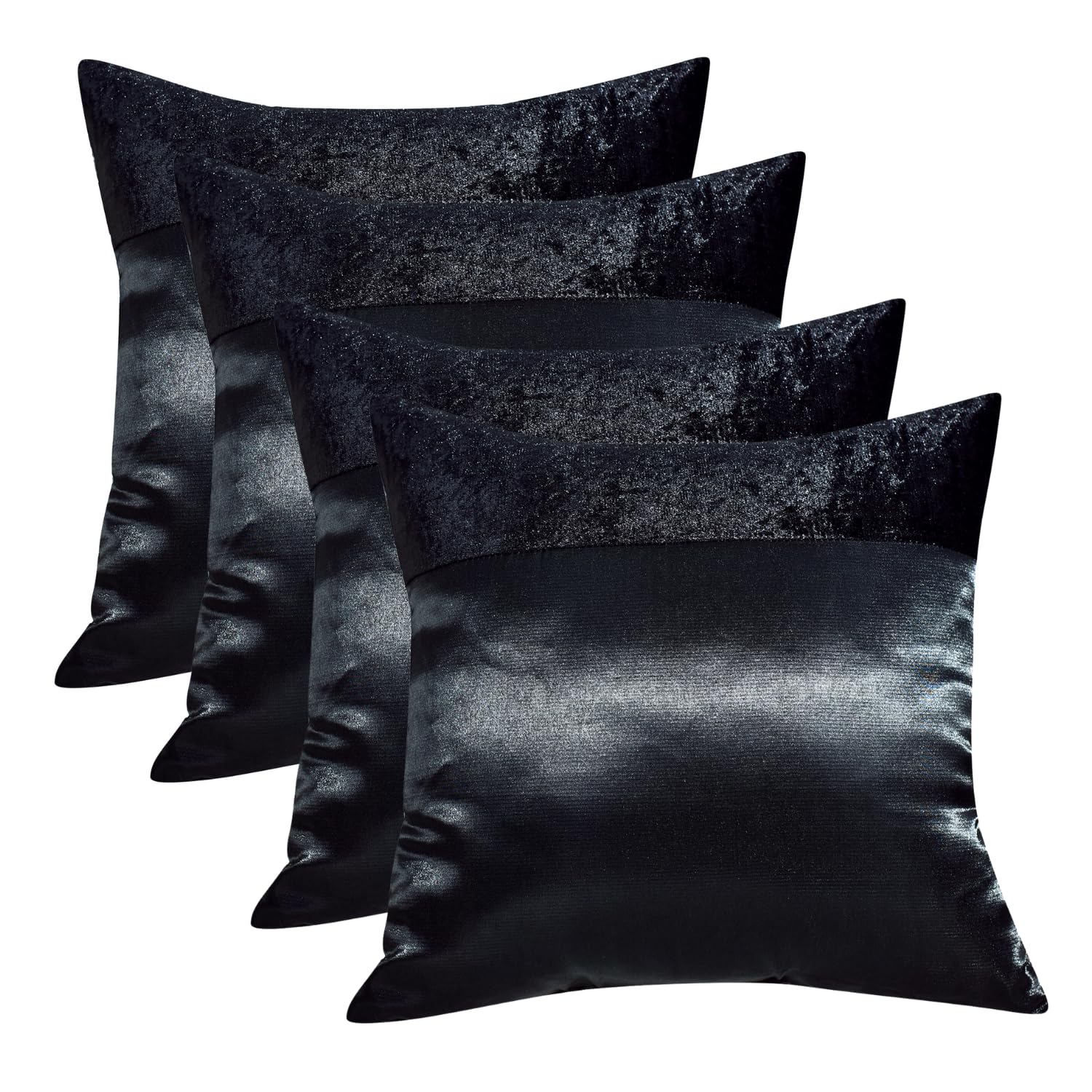 CHARKHAH Silk Satin Cushion Covers 55 x 55 cm | 2 Pack & 4 Pack Luxury Decorative Pillow Covers with Crushed Velvet Band | Hidden Zip | Sofa & Bed Home Décor