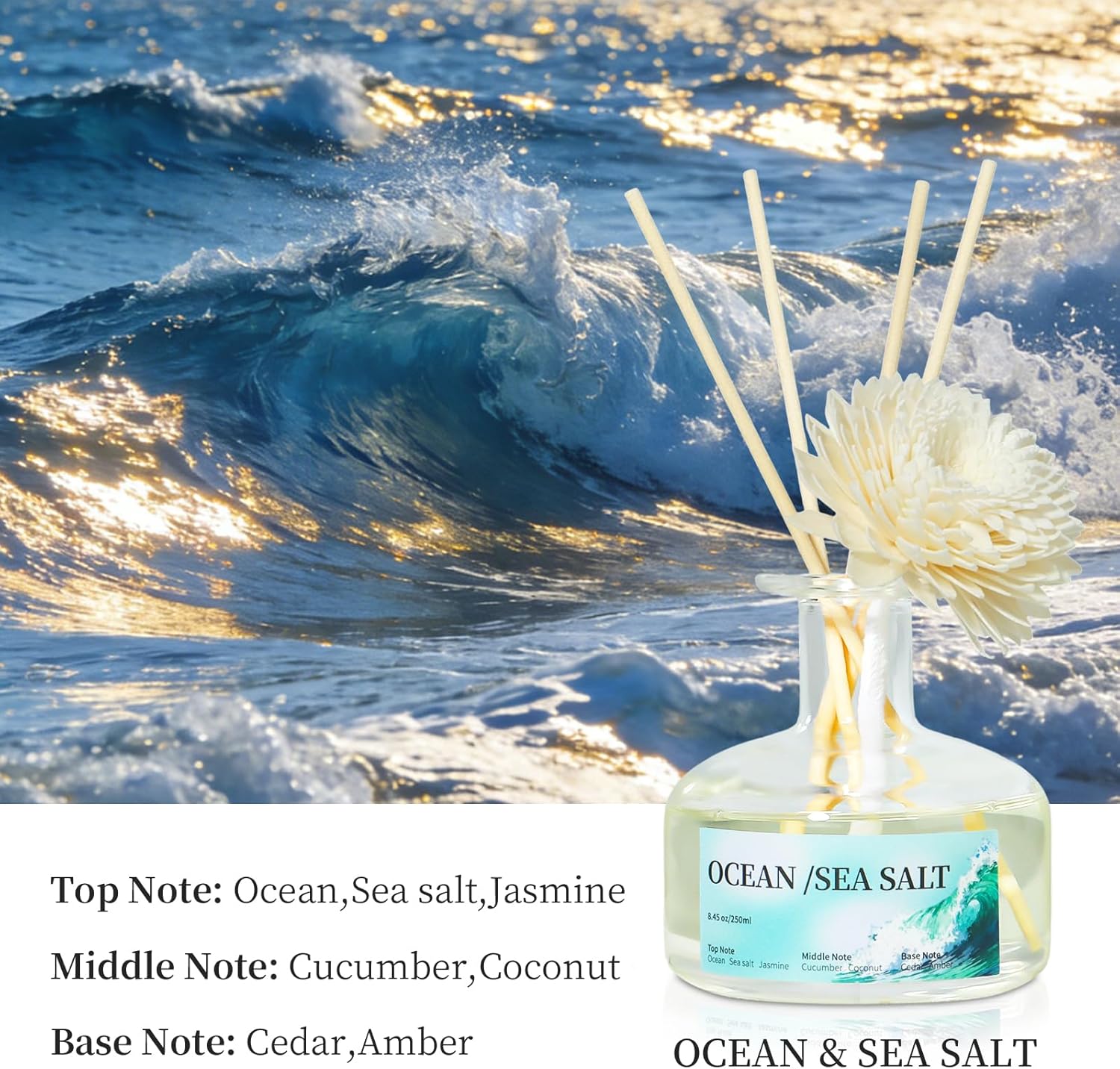 3 Pack Reed diffusers and 8.45 oz Ocean Seal Salt