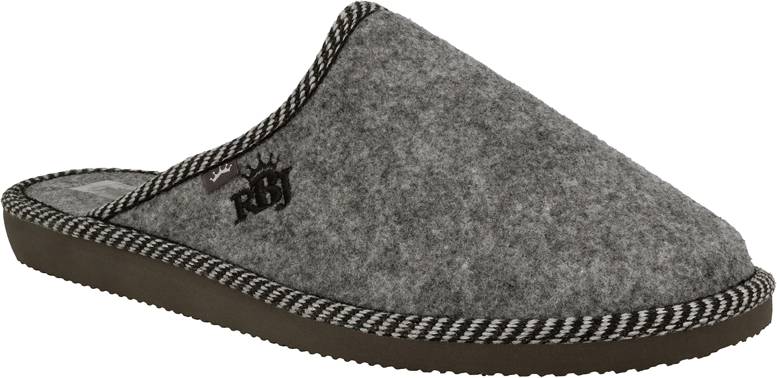 Men’s Wool Felt Slippers with Wool Lining and Rubber Sole - in a Gift Box (Optional) (12 UK, Grey 903A)