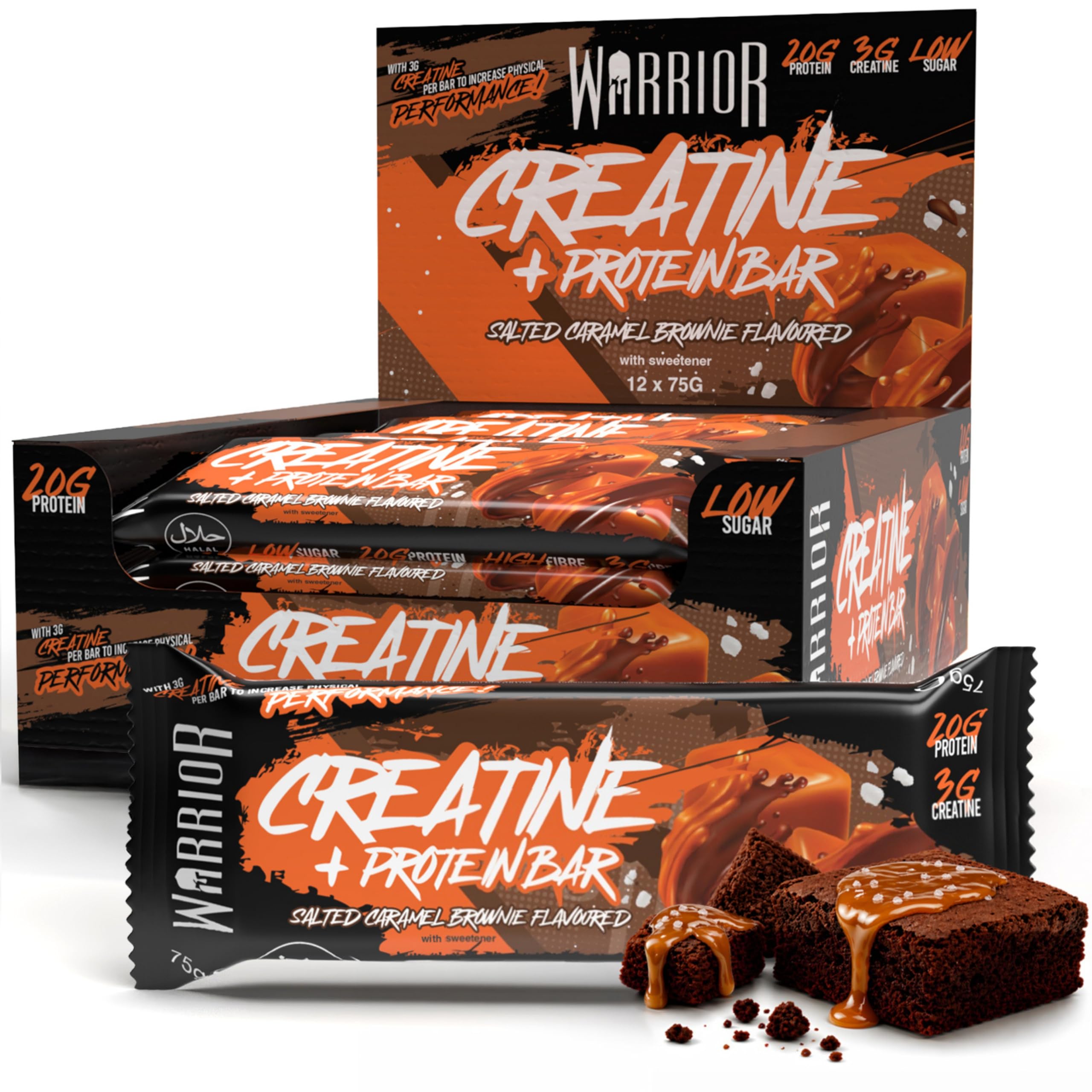 Warrior Supplements Men's Orange/White Warrior Creatine Protein Bars - 12 Bars - Strength + Muscle + Recovery