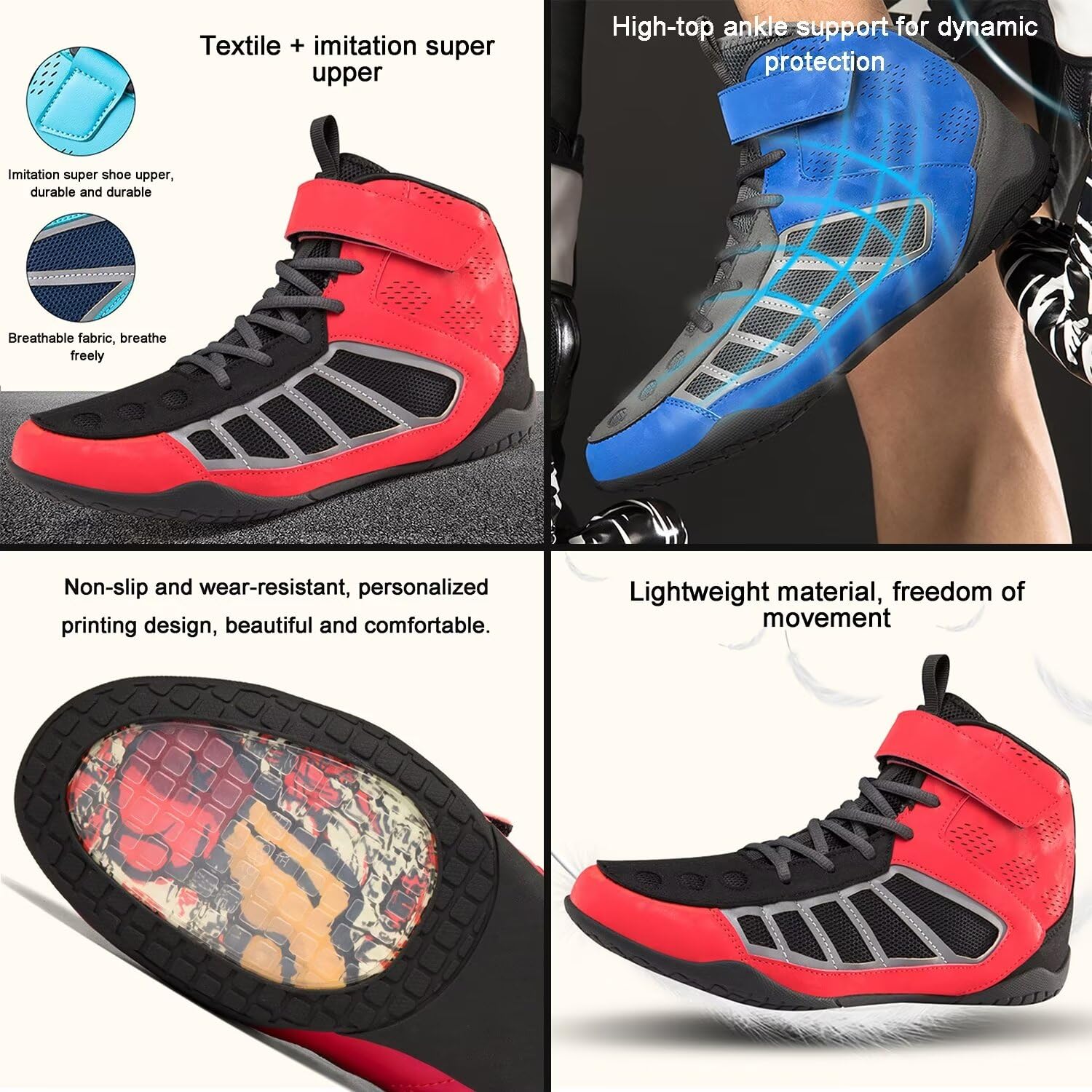 Scarpe da boxe per uomo e donna - Allenamento completo, Sanda, scarpe da lotta con suola in gomma per arti marziali da combattimento